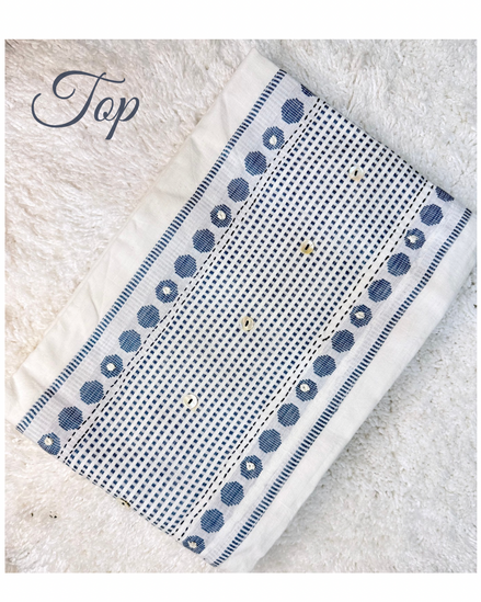 Blue & White Printed Pure Cotton Dress Material Set