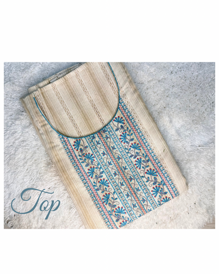 Beige Embroidered Cotton Dress Material