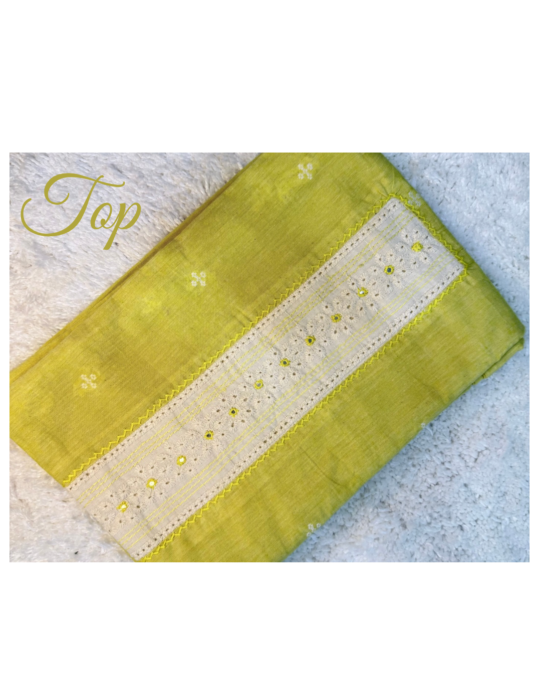 Green & White Cotton Embroidered Dress Material Set