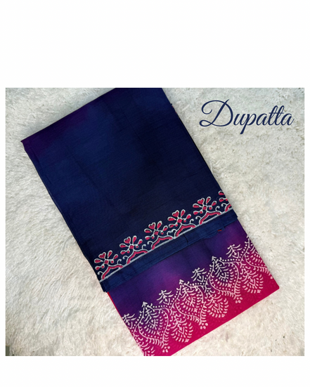 Navy Blue & Pink Cotton Dress Material Set