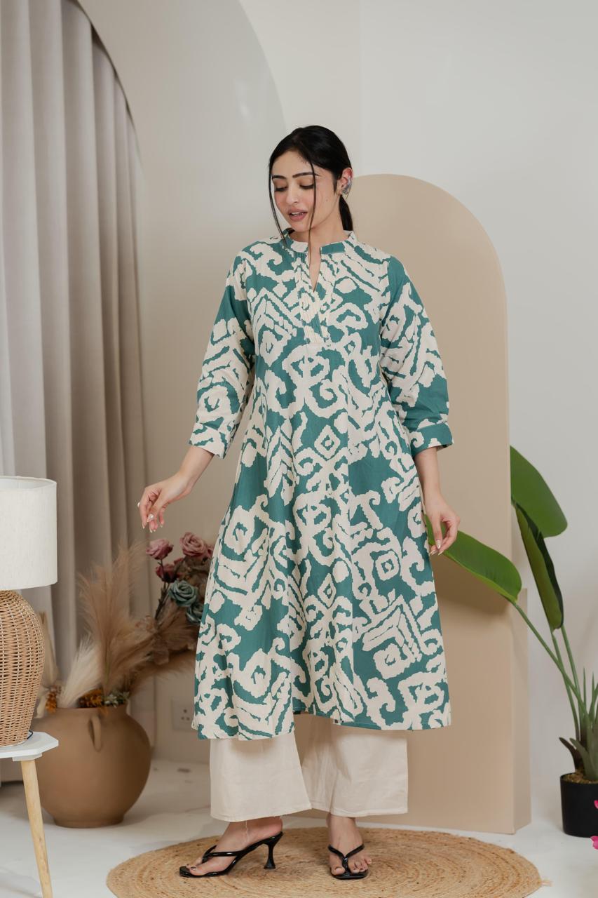 Soft Pink Abstract Print Cotton Kurta set